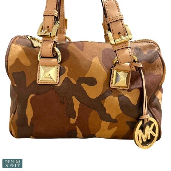 Michael Kors Camouflage Satchel Bag with Gold Hardware & MK Charm Purse ~ RARE! - Picture 3 of 14